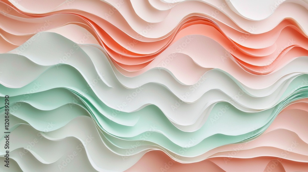 Poster abstract background featuring pastel-colored paper creating a visually appealing pattern of wavy sha