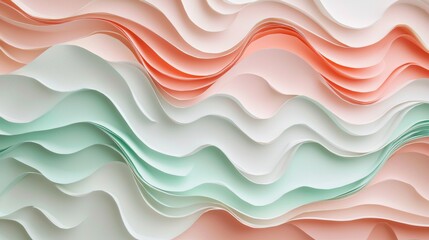 Abstract background featuring pastel-colored paper creating a visually appealing pattern of wavy shapes, ideal for design projects seeking a touch of elegance and modernism