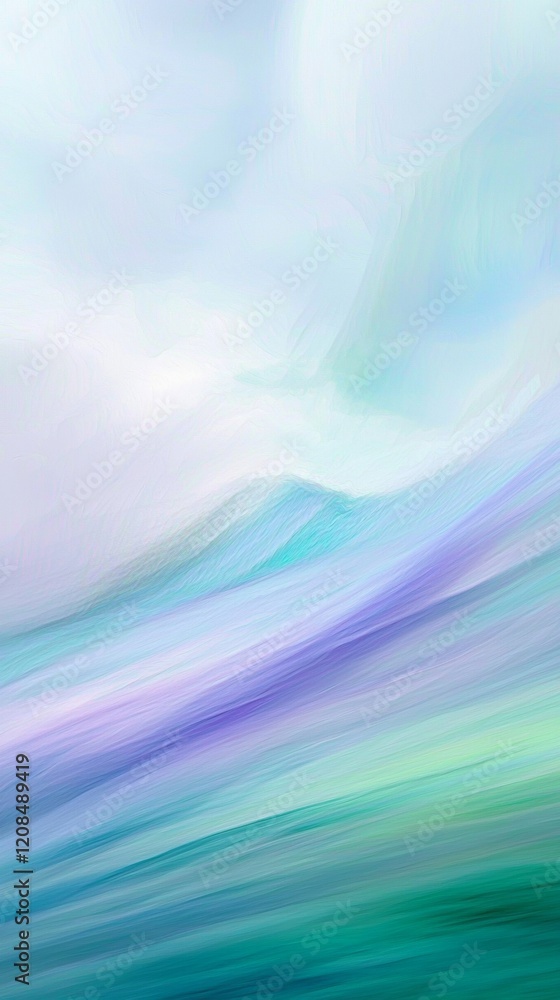 Poster flowing green and purple lines create an abstract background, enveloping the scene in a soft, dreamy