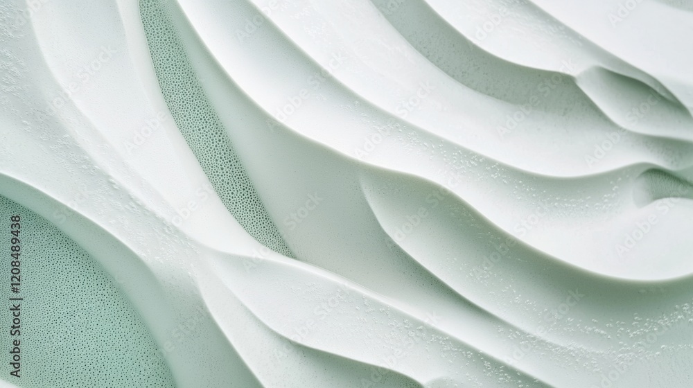 Poster creamy mint green texture forming elegant waves and ripples, creating a soothing and visually appeal