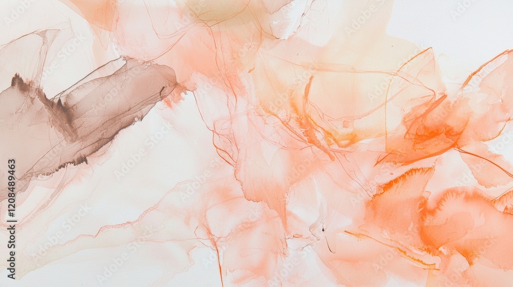Poster orange and brown alcohol inks are blending together on a white background, creating a fluid and abst
