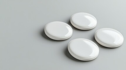 Four white round buttons on gray background, mockup