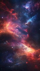 Fototapeta premium Nebula, a cosmic cloud of gas and dust, illuminates the vast expanse of space with a breathtaking display of vibrant colors, creating a mesmerizing celestial spectacle