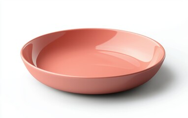 A mockup of a simple ceramic plate with a matte coral finish placed on a soft white background