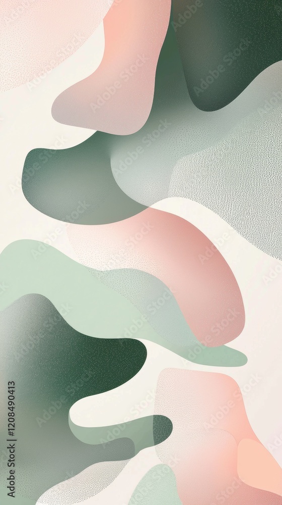 Aufkleber modern abstract background featuring flowing organic shapes in pastel pink and green colors, creatin