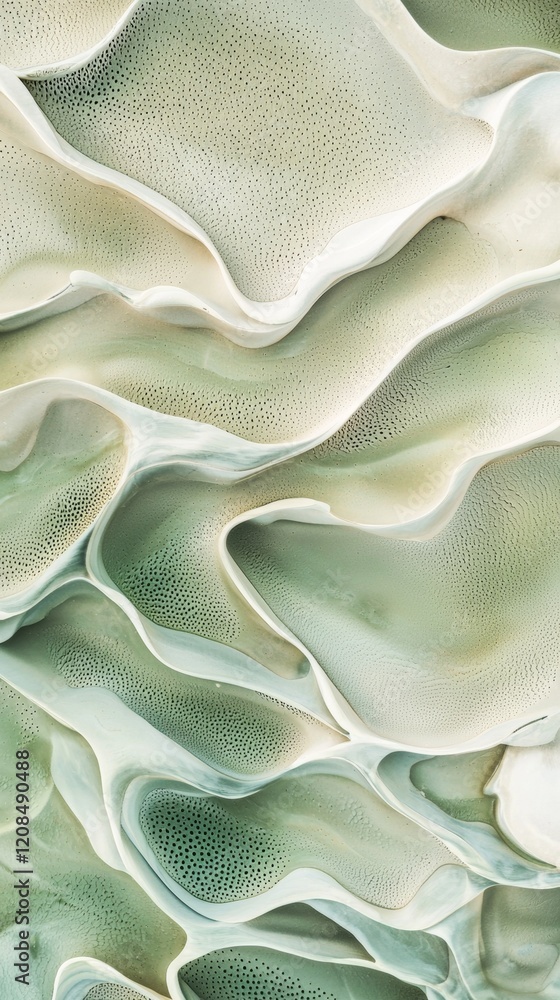 Poster Intertwining green and white wavy patterns create an abstract design with captivating textures, evoking organic forms and microscopic structures for artistic projects