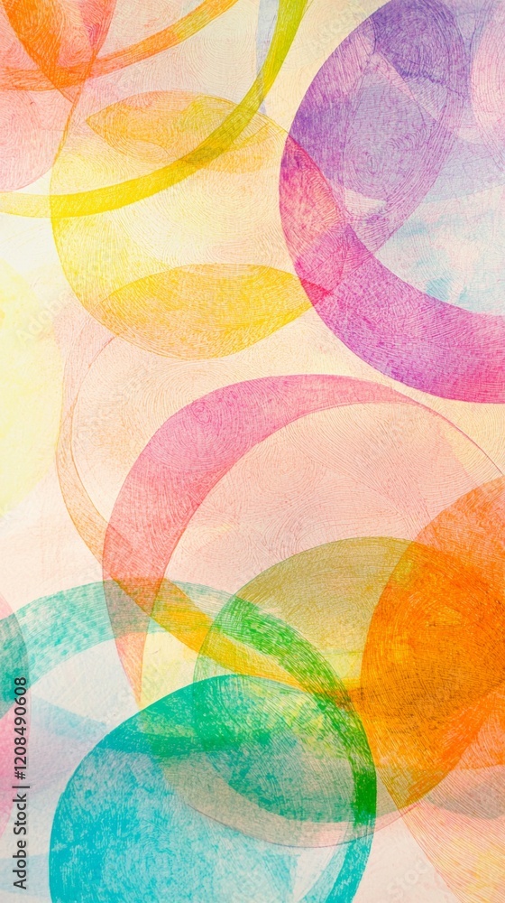 Poster intertwined and overlapping watercolor circles in various vibrant hues create a visually captivating