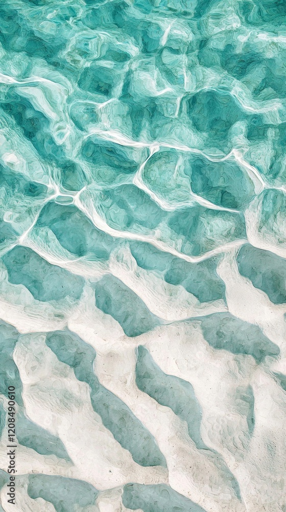 Poster sunlight illuminates the seabed, creating a mesmerizing spectacle of turquoise water flowing over pr