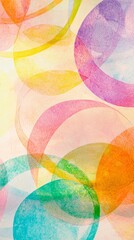 Fototapeta premium Intertwined and overlapping watercolor circles in various vibrant hues create a visually captivating abstract composition, forming an artistic and textured background