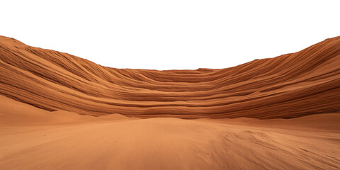  A unique desert landscape showcasing stratified layers of fine sand, forming a curved natural amphitheater. 
