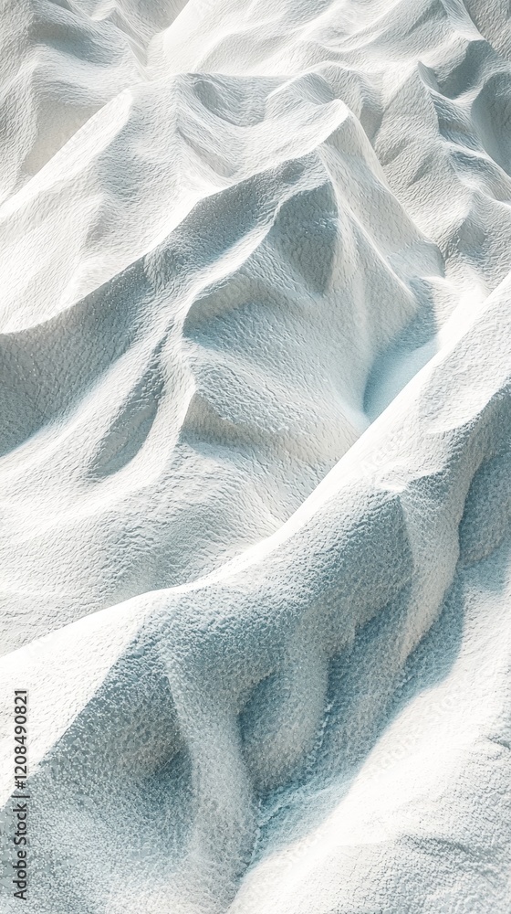Poster close-up view of white chemical powder forming abstract shapes resembling mountain peaks, creating a