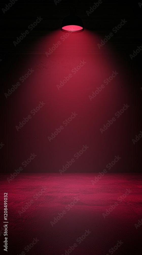 Aufkleber single spotlight casts a dramatic red glow across an empty room, creating a mysterious and evocative