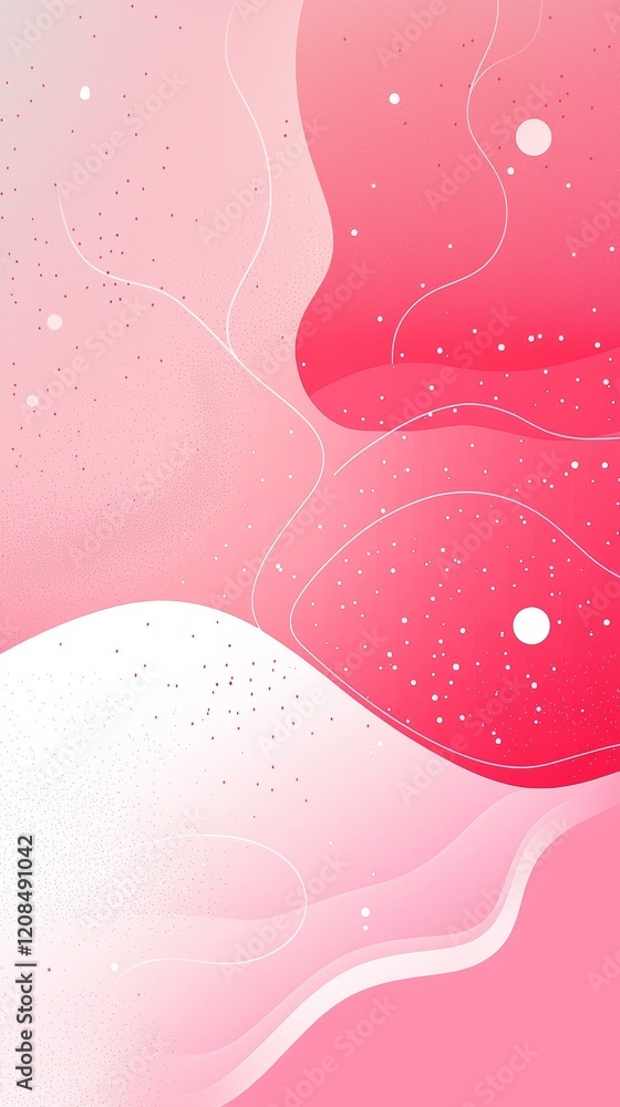 Poster pink and white abstract background showcasing wavy shapes, dots, and lines while creating a modern, 