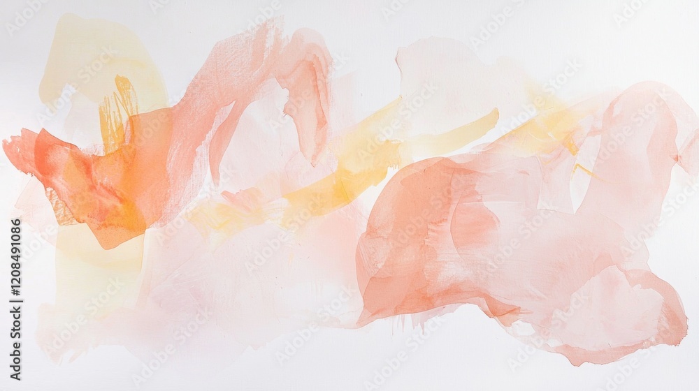 Aufkleber soft pink and yellow watercolor paint creates a beautiful abstract background with flowing shapes an