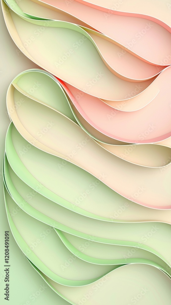 Poster pastel-colored paper strips are creating a beautiful wavy pattern, making a visually appealing abstr
