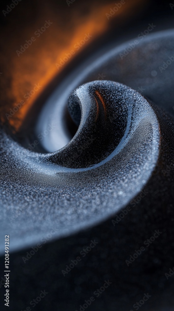Poster abstract swirling shape creating a mesmerizing vortex with orange accents, resembling a cosmic pheno