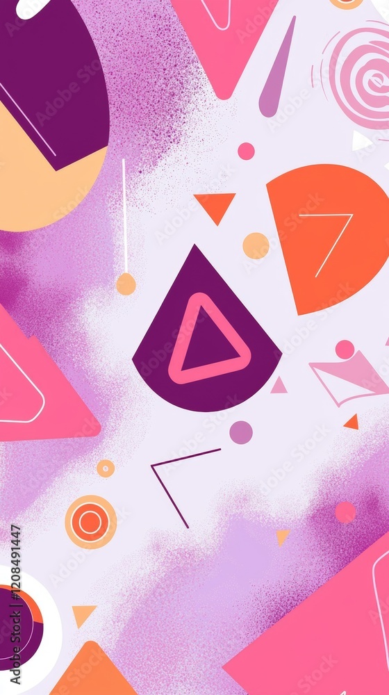 Poster vibrant and dynamic abstract background featuring a playful mix of geometric shapes, circles, triang