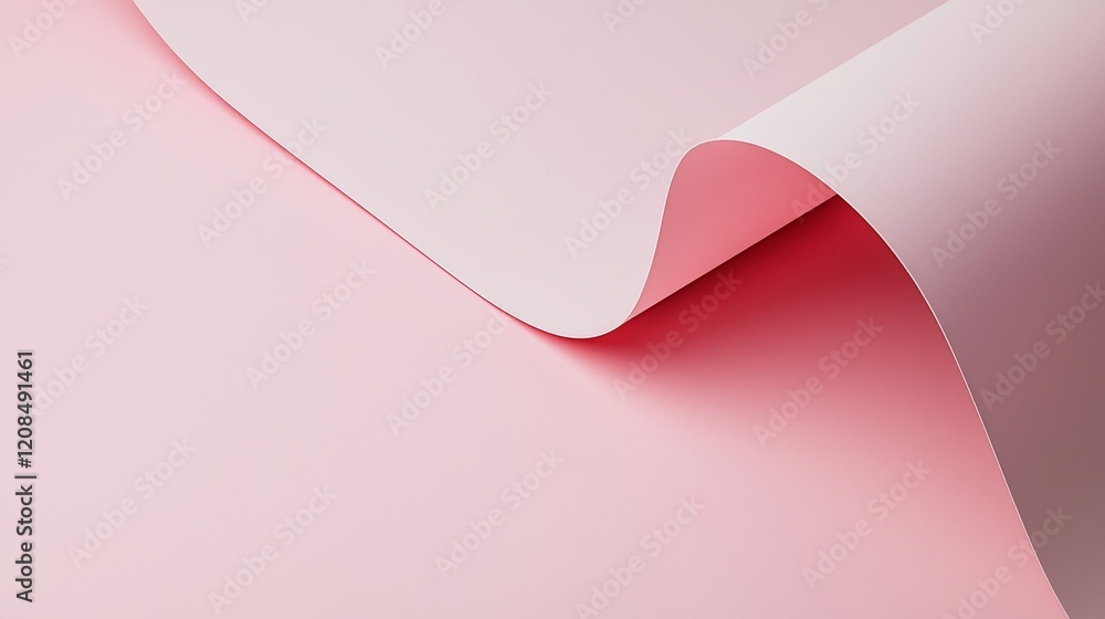 Poster soft pink monochrome abstract background with a curved sheet of paper creating elegant shapes and sh