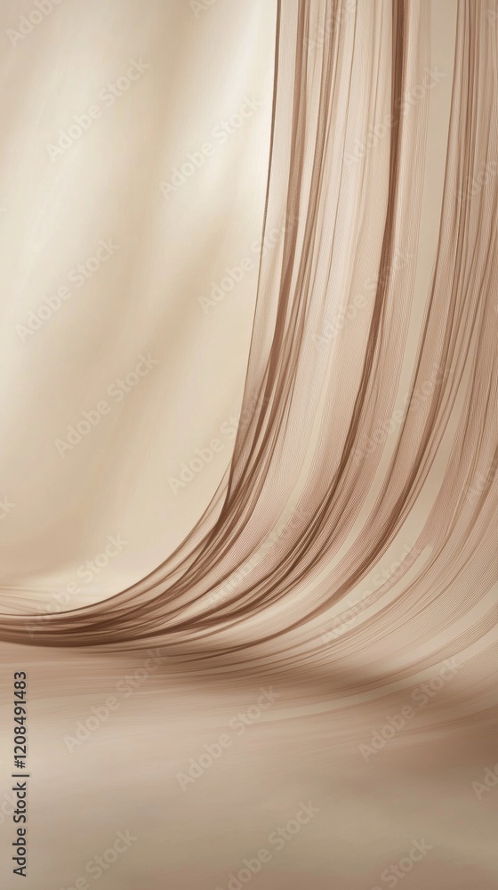 Poster beige curtain gently flowing and creating elegant abstract waves, perfect for backgrounds and design