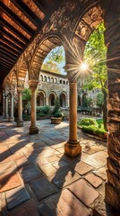Medieval Cloister with Stone Arches
