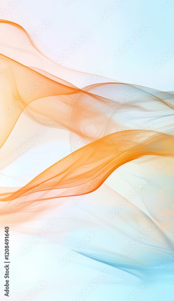 Poster abstract waves in orange and blue colors are flowing on a gradient background, creating a visually a