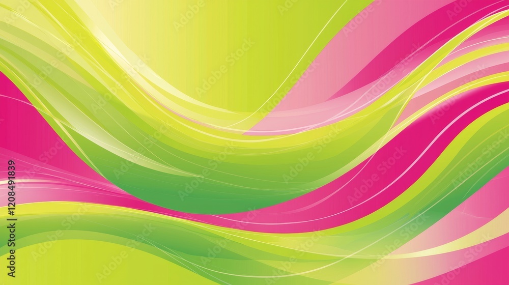 Poster smooth pink and green gradient waves flowing and blending together, creating a dynamic and vibrant a