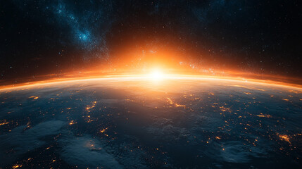 Fototapeta premium Digital diagram of a futuristic planet hologram symbolizing global fintech innovation minimalistic bright tone modern style blurred background with empty blank caption space dynamic concept