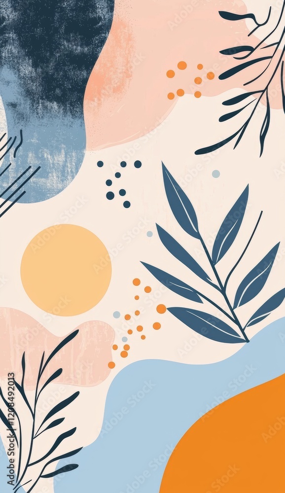 Poster modern abstract background design with organic shapes, botanical elements, and a harmonious color pa