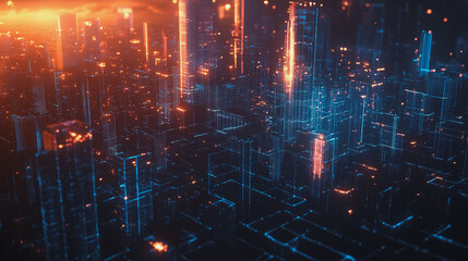 Fototapeta premium Smart digital Innovation city with connection network reciprocity over the cityscape. of future smart wireless digital city and social media networking systems that connects people with in city