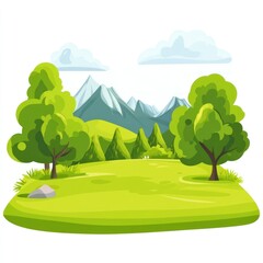 Obraz premium Idyllic Green Meadow Landscape with Majestic Mountains