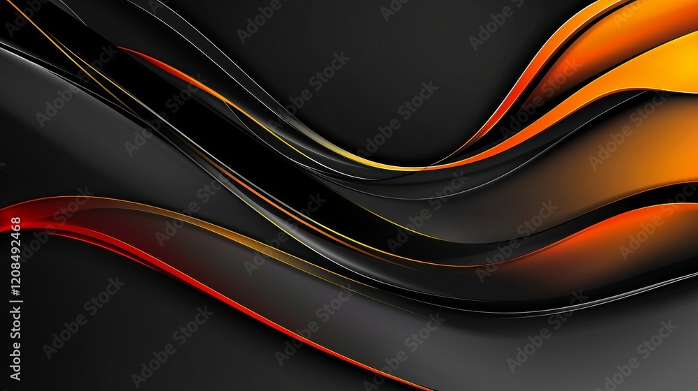 Poster abstract digital art showcasing vibrant orange and red waves gracefully flowing against a deep black