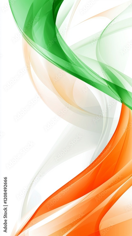 Poster orange and green waves are creating a dynamic and vibrant abstract composition on a clean white back