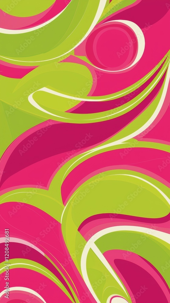 Poster pink and green swirls intertwine, forming a dynamic abstract composition with a modern and vibrant f