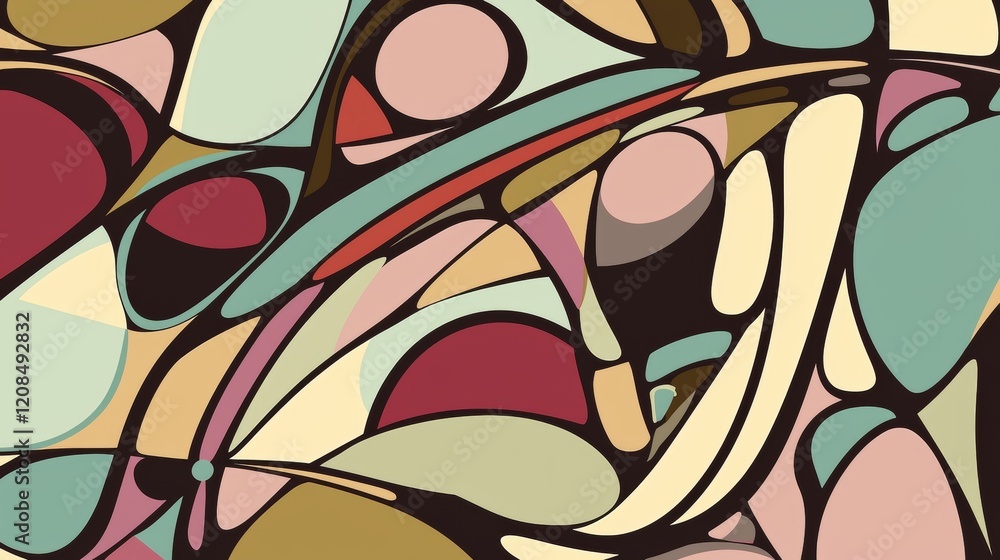 Aufkleber abstract composition showcasing a dynamic interplay of shapes and colors, creating a visually engagi