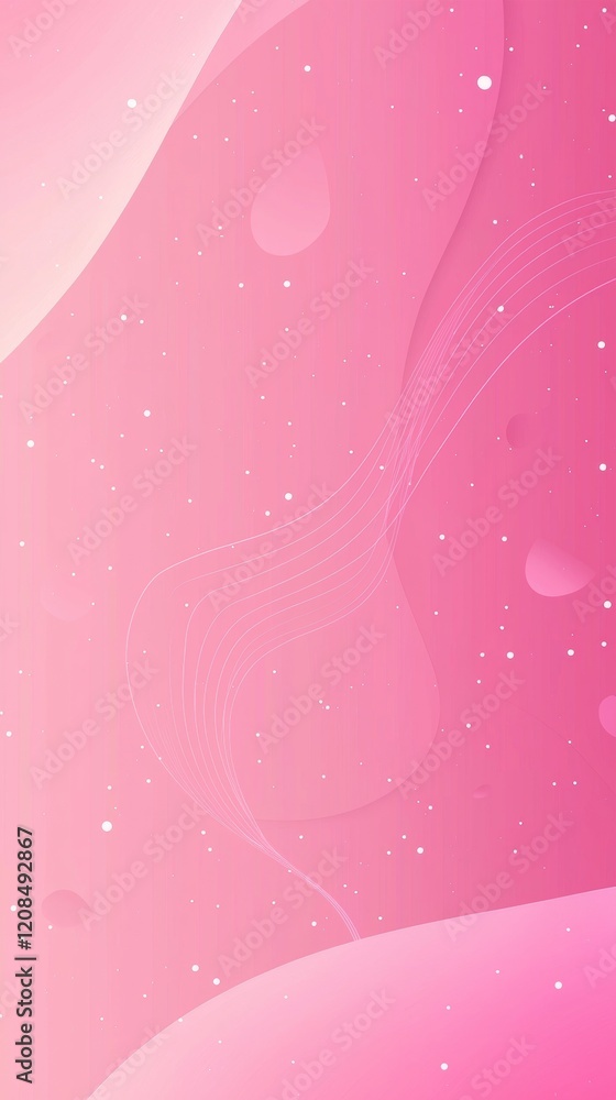 Poster pink abstract background featuring wavy lines, circles, and subtle white dots, creating a soft and d
