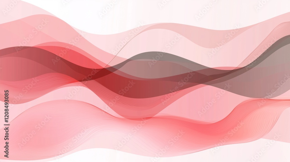 Poster smooth, translucent waves in shades of red and pink create a dynamic and flowing abstract compositio