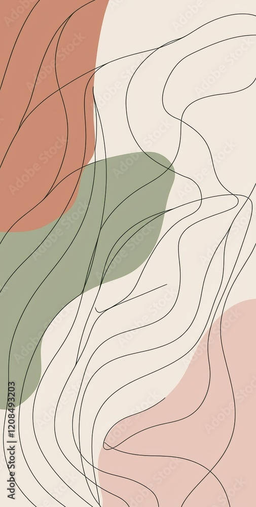 Poster pastel-colored abstract background featuring wavy lines and organic shapes, creating a modern and mi