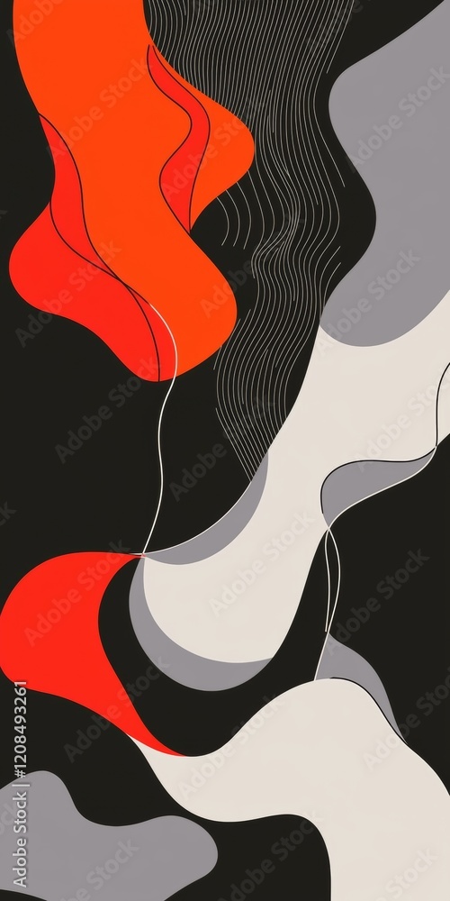 Poster modern abstract background featuring dynamic red and grey organic shapes intertwining with delicate 