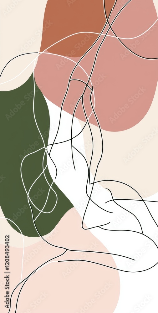 Aufkleber continuous line drawing intertwined with abstract shapes forming a modern and artistic image, suitab