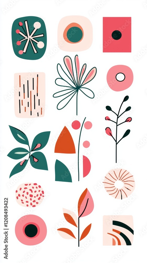 Poster abstract floral and geometric shapes creating a seamless pattern design with modern artistic element