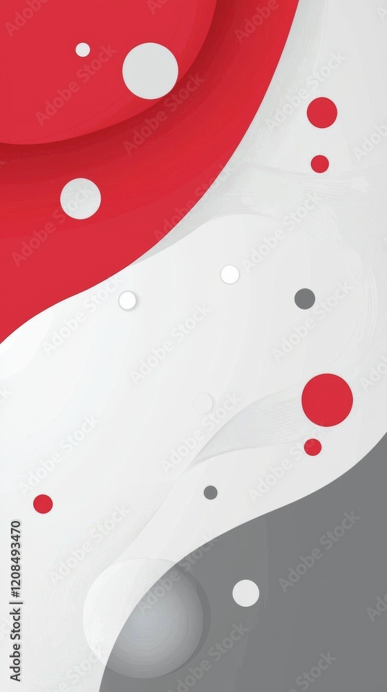 Poster smooth, undulating shapes in shades of red, white, and gray create a dynamic and modern abstract bac