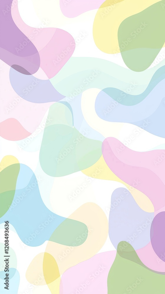 Poster Pastel colored abstract background design with overlapping rounded shapes creating a soft and dreamy effect, ideal for various design projects