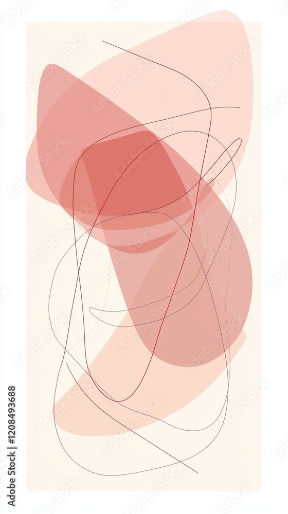 Aufkleber modern abstract art featuring overlapping pastel pink shapes and thin dark lines, creating depth and
