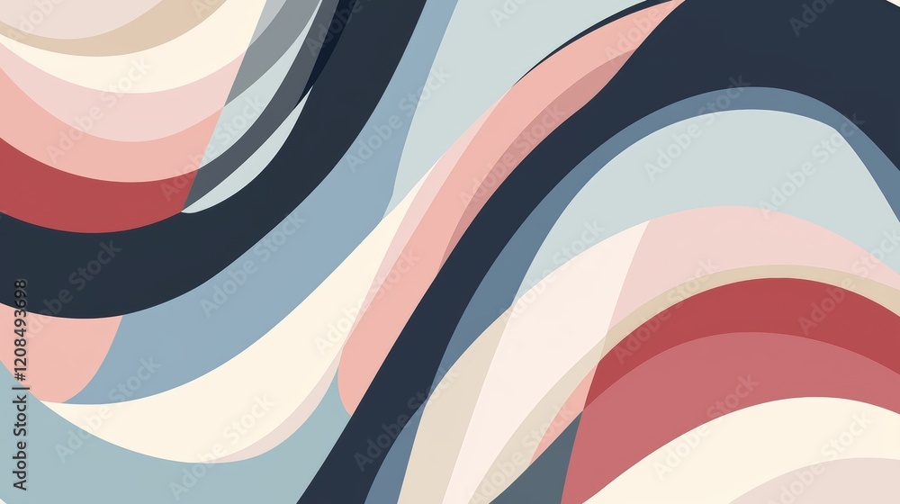 Poster soft pastel hues intertwine, forming a mesmerizing abstract pattern of gentle curves and waves, crea
