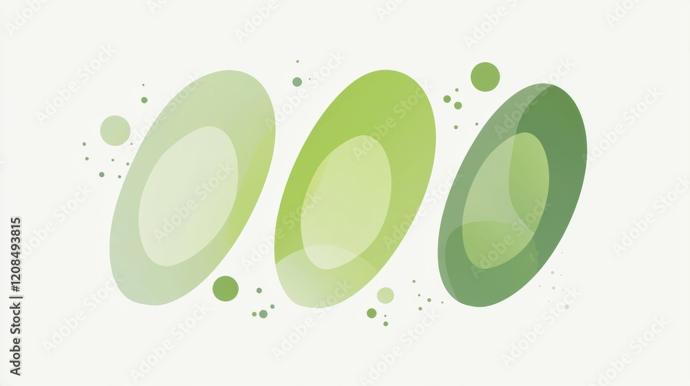 Poster overlapping green gradient ovals create a modern, abstract background design with scattered dots, pe