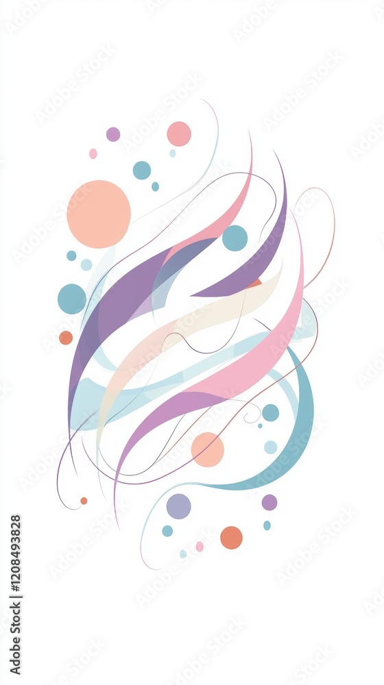 Poster abstract floral pattern made of pastel-colored swirls and dots, creating a visually appealing and el