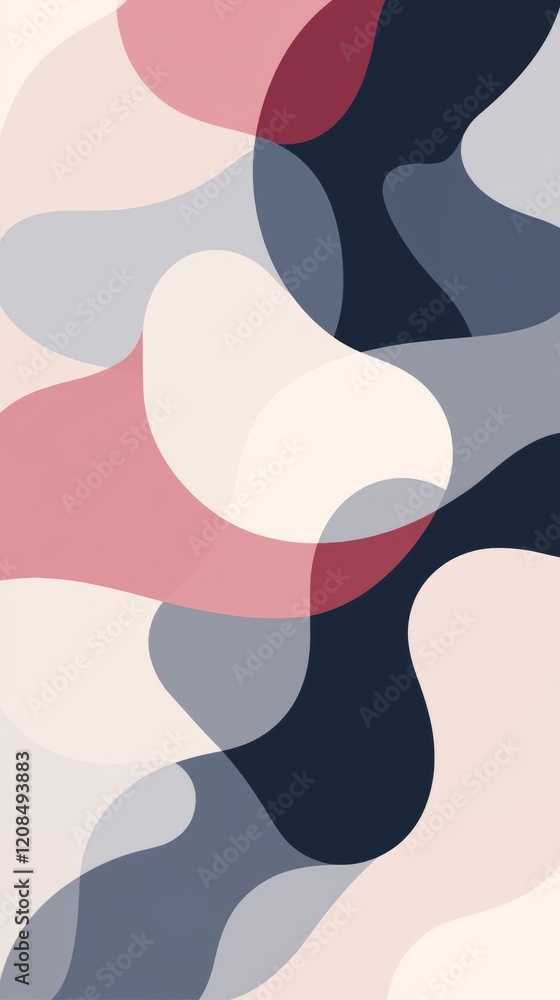 Poster modern abstract background features overlapping rounded shapes in soft pastel colors, creating a flu