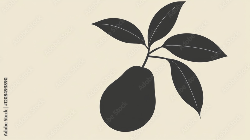 Aufkleber stylized avocado hanging from a branch with leaves, creating a simple and modern design on a beige b