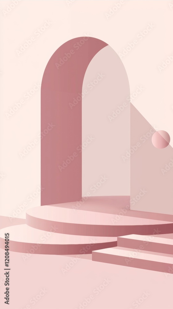 Poster pink arch and steps are creating a modern and minimalist space, illuminated by soft light, perfect f