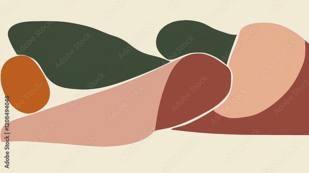 Poster modern abstract background featuring overlapping organic shapes in various earth tones, creating a v